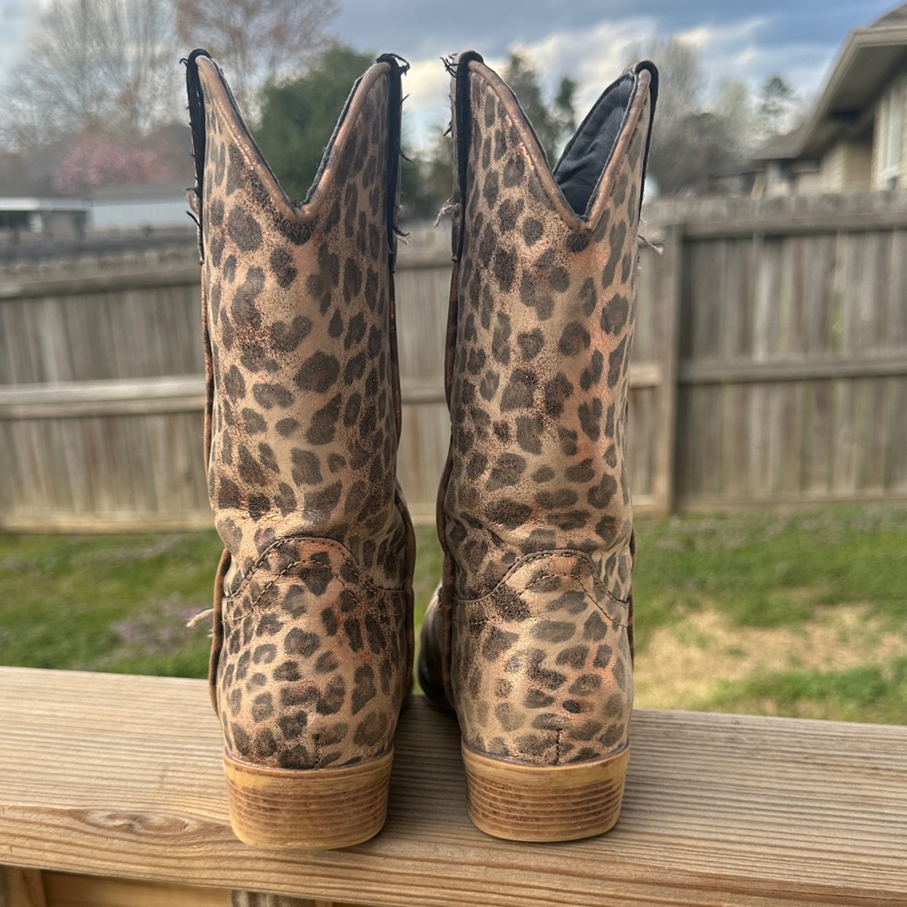 Shimmery Leopard Print Western Cowgirl Boots - GIRLS sz 12 - Picture 3 of 12
